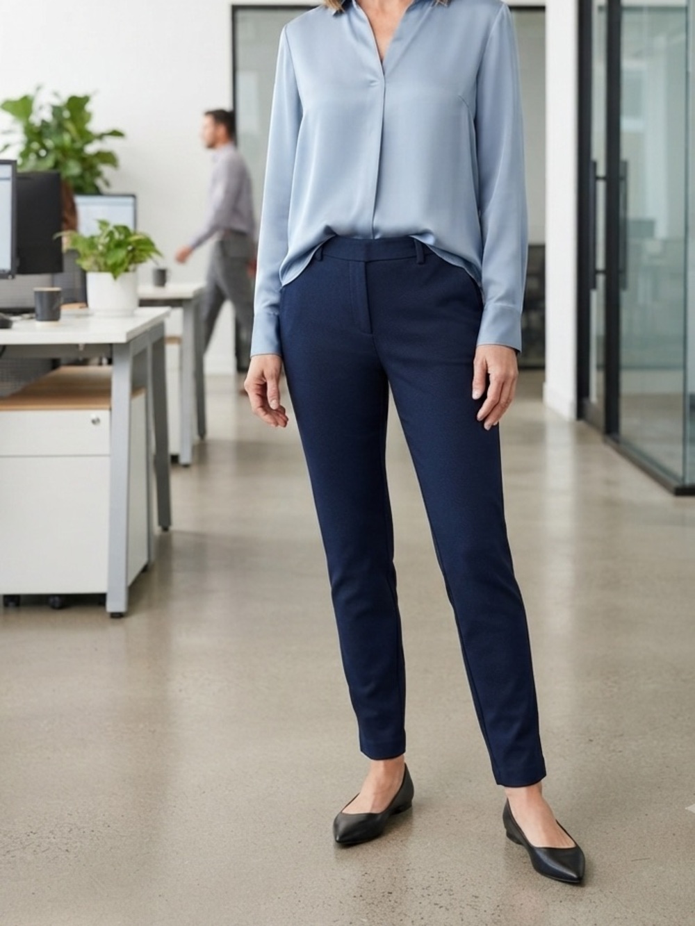 Dalia Tummy Control Navy Slim Ankle Pants